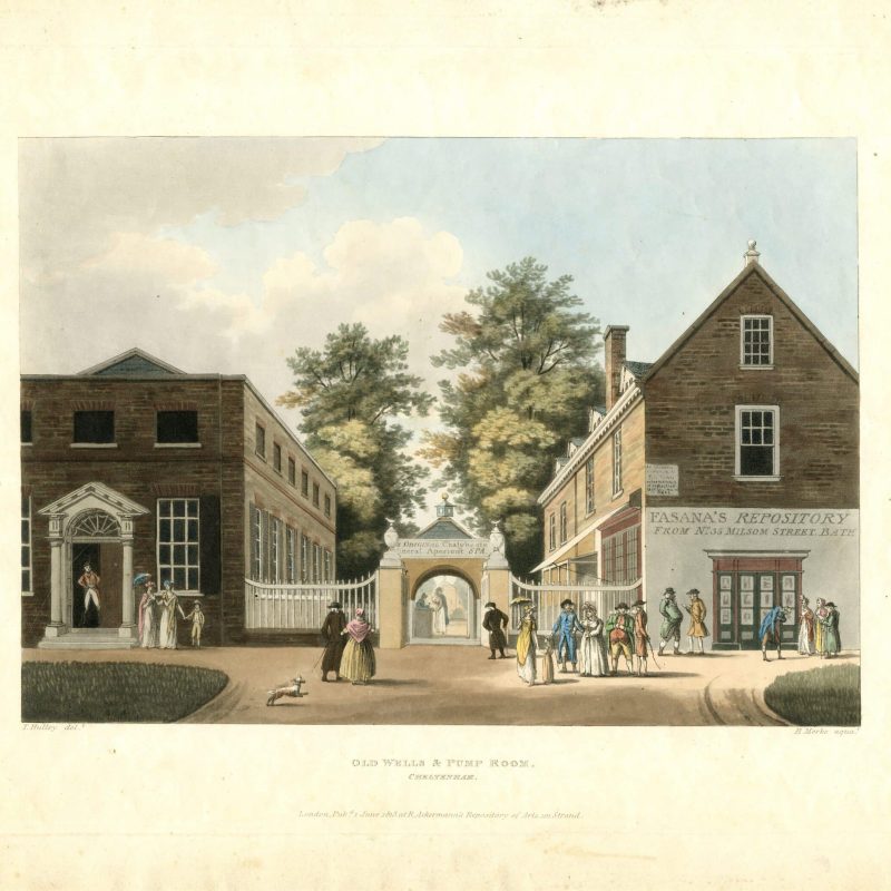 The Old Wells and Pump Room, Cheltenham, an aquatint by Thomas Hulley, 1813.